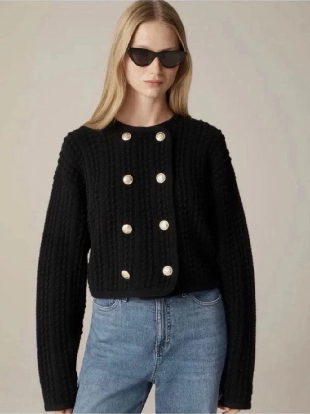 J. Crew Black Lady jacket cardigan size XS chunky knit preppy sweater
